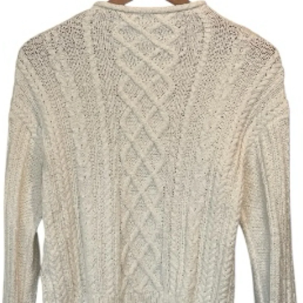 J. Crew Women's Cream/White Cable Knit Sweater, Mock Neck, Long Sleeve, Size XS